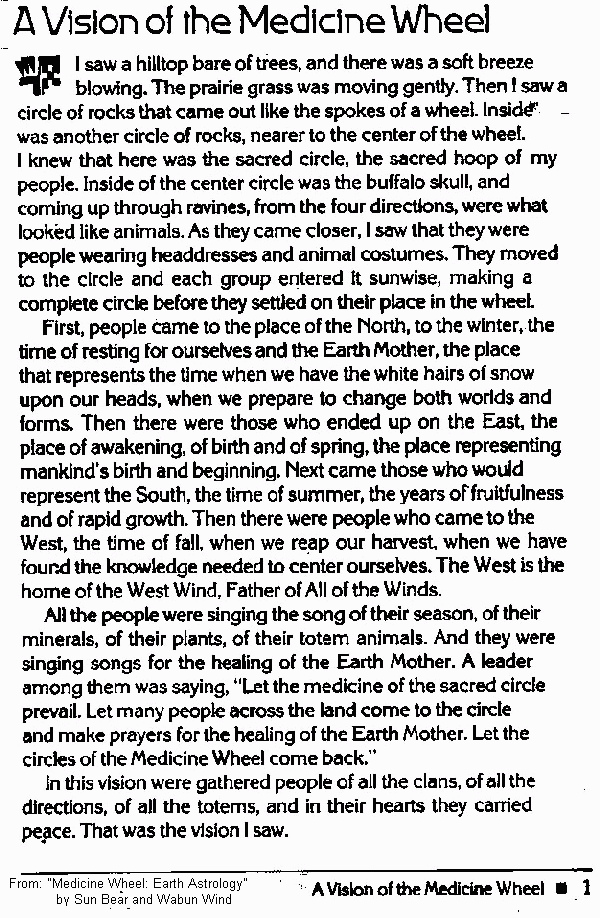 Sun Bear's Vision from Medicine Wheel: Earth Astrology 
by Sun Bear and Wabun Wind - scanned frontpiece pages